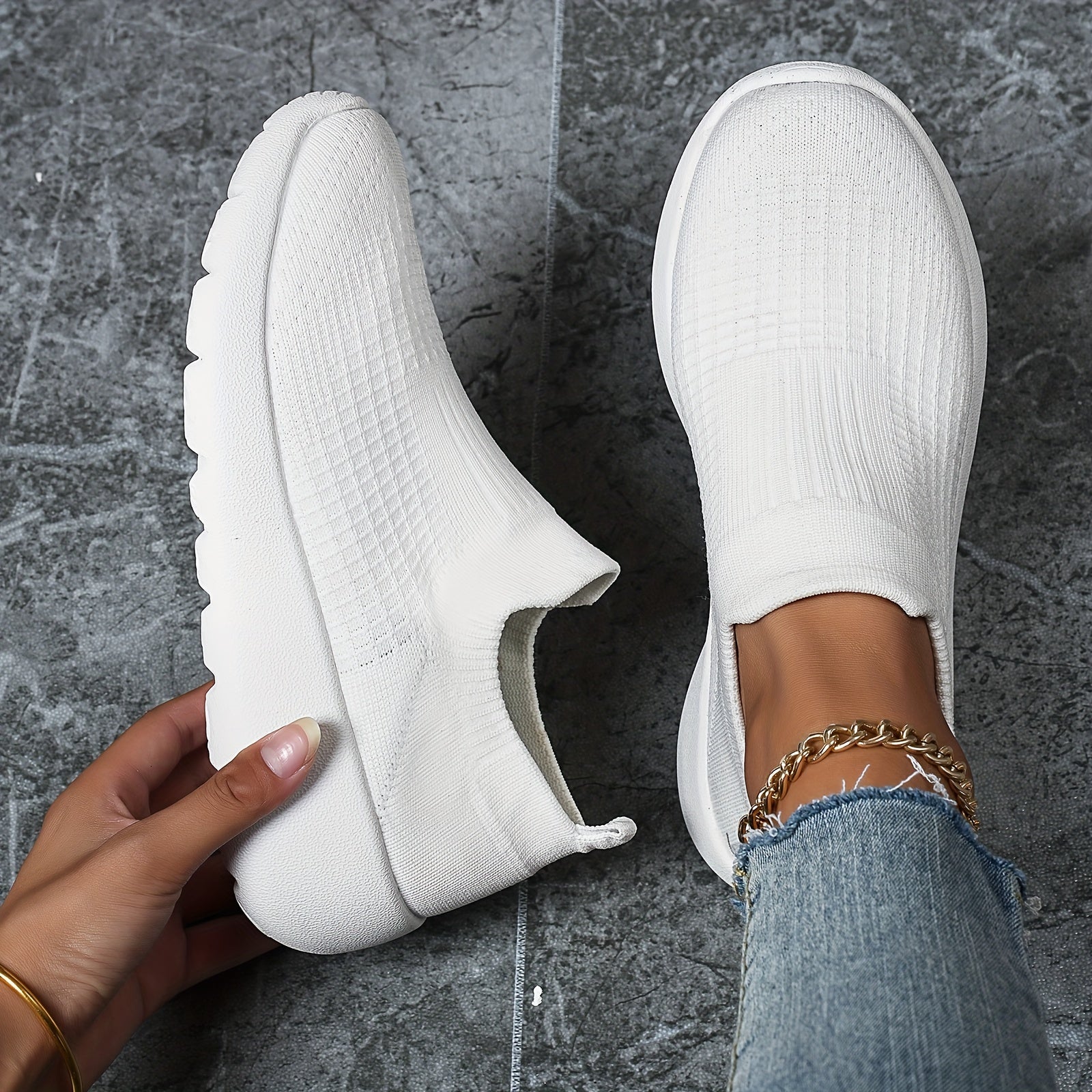 Knit Slip On Sneakers Breathable Walking Shoes