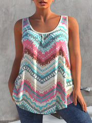 Plus Size Print Round Neck Tank Top - Stretch Vest