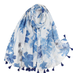 Lotus Flower Print Fringe Trim Scarf Shawl Casual Head Wrap Gift For Mother's