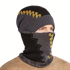 Men's Fleece Warm Woolen Hat and Neckerchief Set for Autumn and Winter