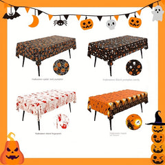 2pcs Halloween Theme Table Cloth Pumpkin Castle Pattern Table Cover