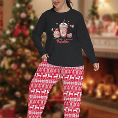 Christmas Pajama Set Women's Cake & Drinks Print Long Sleeve