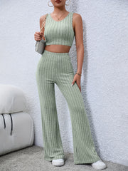 Ribbed 2-Piece Set Crop Tank Top & Wide Leg Pants