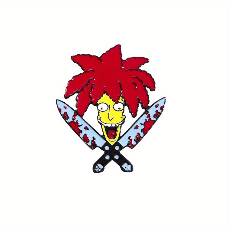 Double Horror Cartoon Character Head Brooch