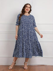 Floral Print Plus Size Maxi Dress Round Neck Long Dress