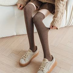 5 Pairs Solid Thigh High Socks Warm Over The Knee Socks Women's Stockings
