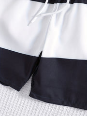 Boys Swim Trunks Contrast Print Drawstring Elastic Waist Beach Pants