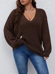 Casual Sweater Women's Plus Knitted Long Sleeve V Neck Pullover