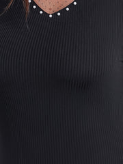 Solid Mesh Long Sleeve Bodycon Dress