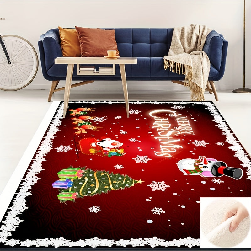 Christmas Area Rug Elk Santa Claus Pattern Non-slip Carpet Rustic Home Decor