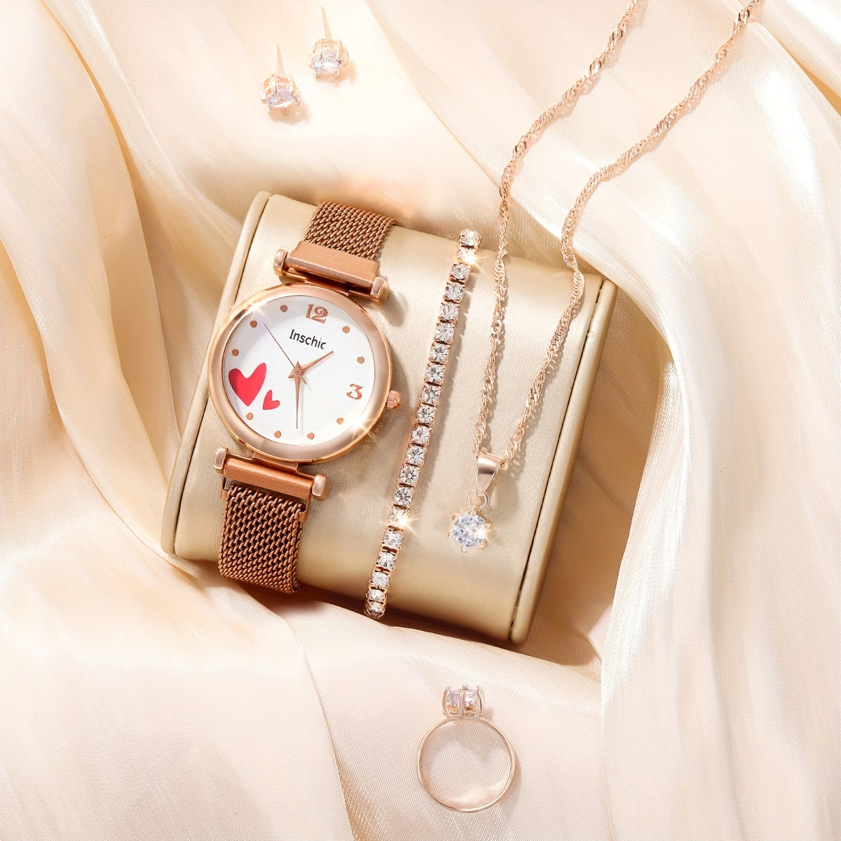 Student Digital Love Leather Watch & 5pcs Jewelry Set