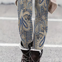 Boho Leggings Women's Plus Paisley Print Elastic High Rise