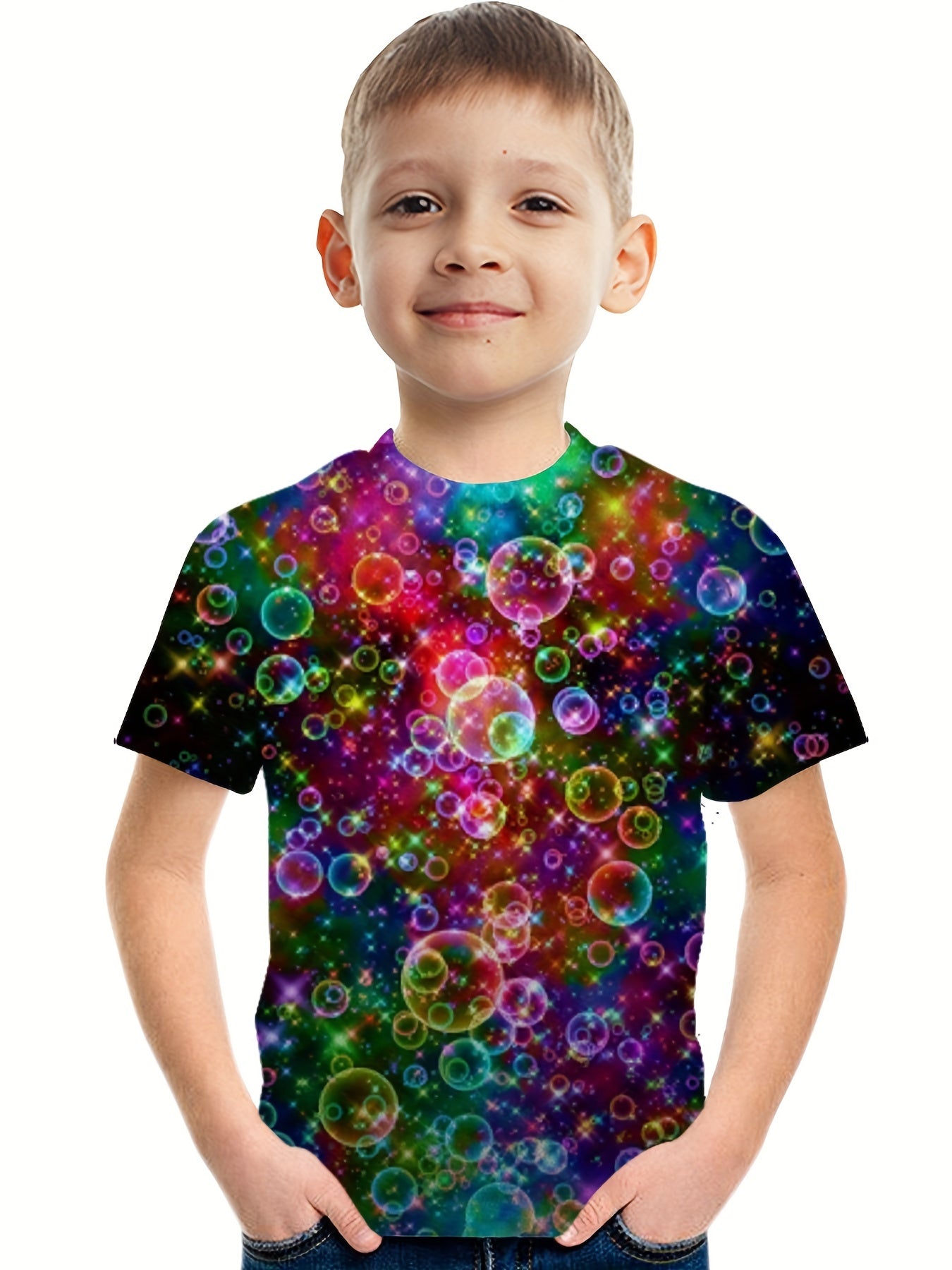 Colorful Bubble 3D Print Boys T Shirt Lightweight & Comfy Summer Tee