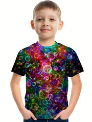 Colorful Bubble 3D Print Boys T Shirt Lightweight & Comfy Summer Tee
