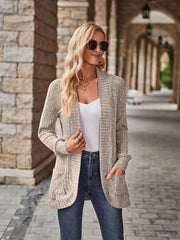 Ribbed Long Sleeve Open Front Cardigan With Pockets