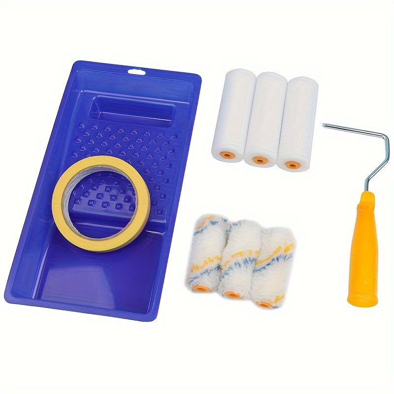 Paint Roller Brush Set with Tray and Covers, 3 Foam and 3 Polyester Rolls