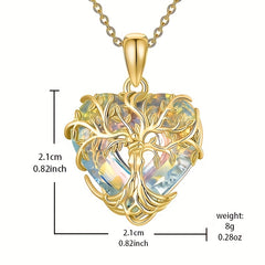 Tree Of Life Necklace Heart Shape Multicolor Crystal Pendant Necklace