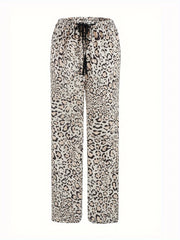 Heart Print Fuzzy Lounge Pants Lace Up Comfy Warm Womens Loungewear & Sleepwear