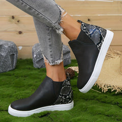 Women's Snakeskin Pattern Slip-On Ankle Boots Walking Shoes
