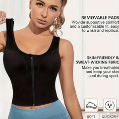 Women's Longline Sports Bra Zip Front Yoga Tank Top