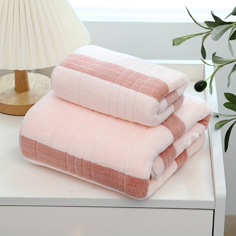 2pcs Striped Towel Set Soft Absorbent