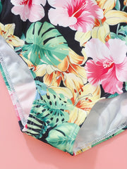 Toddler Girls Hawaiian Floral Swimsuit High Waist Swimwear