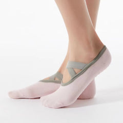 Non Slip Towel Bottom Cross Lace Socks for Yoga Pilates