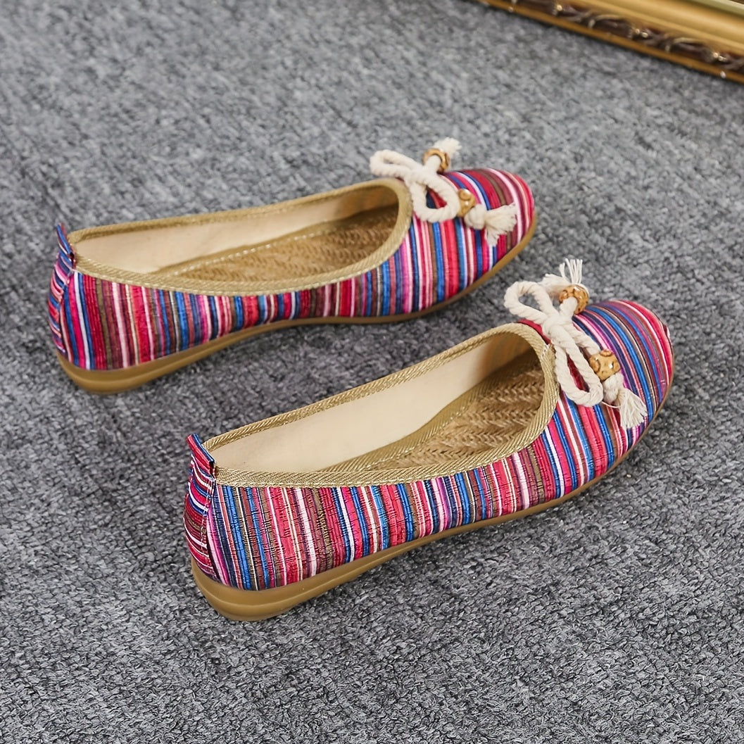 Women's Tribal Style Striped Flat Shoes Boe Soft Sole Slip On