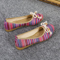 Women's Tribal Style Striped Flat Shoes Boe Soft Sole Slip On
