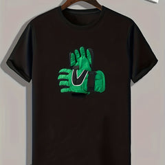 Men's Comfy Active Tee w/ Glove Print, Stretch & Breathable, Outdoor Summer