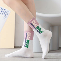 5 Pairs Letter Print Socks Colorblock Crew Socks Women's Stockings