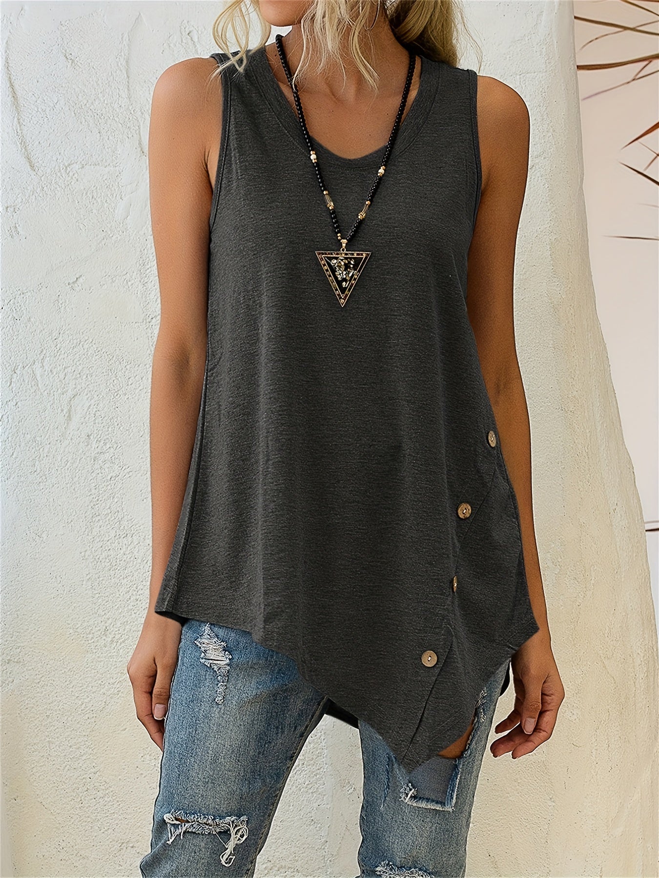 Asymmetrical Crew Neck Tank Top for Women