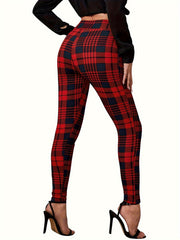 Plaid Pattern Skinny Leggings High Waist Stretchy Leggings