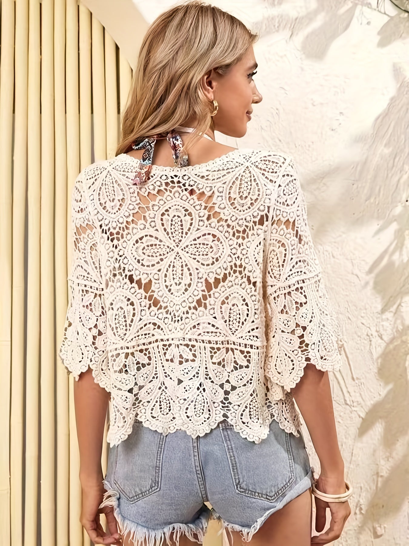 Boho Lace Ivory Cover Up Top Crochet Trim