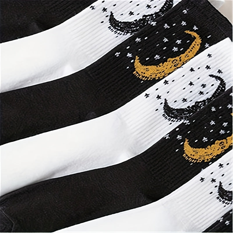 10 Pairs Star & Moon Print Socks Halloween Mid Tube Women's Stockings