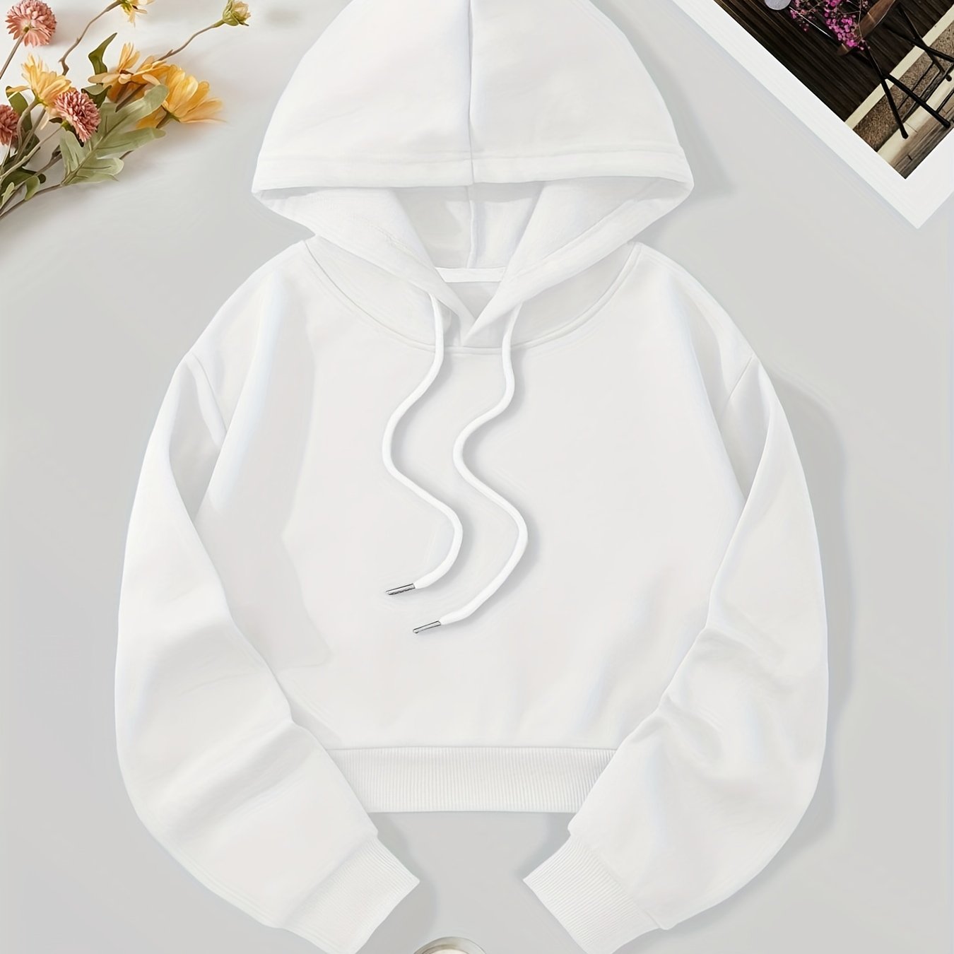 Solid Cropped Hoodies Drawstring Sweatshirt