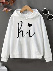 Girls' HI Greeting Print Hooded Sweatshirt Top