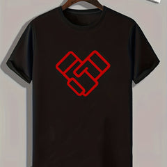 Geometric Heart Print Men's Comfy T Shirt for Outdoor Summer