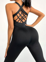 Quick Dry Hollow Out Back Sports Jumpsuit Sleeveless Activewear