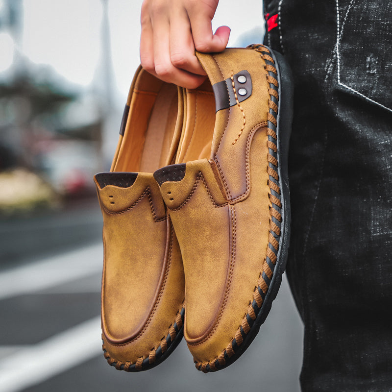 Men's Slip On Loafers Breathable Shoes Dark Brown