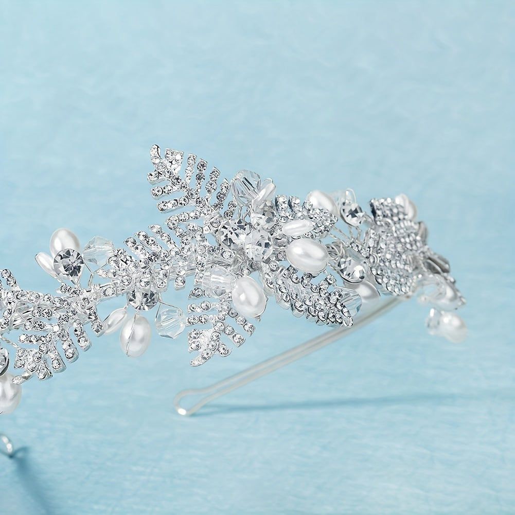 Faux Pearl Rhinestone Headband Tiara Headdress For Girls Women