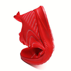 Red Knit Breathable Sneakers Lace Up Outdoor Walking Shoes