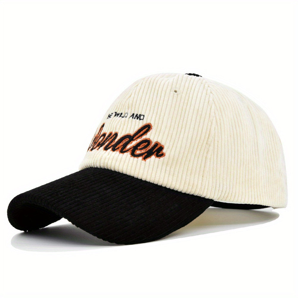 WONDER Embroidery Corduroy Baseball Cap Block Adjustable Hat