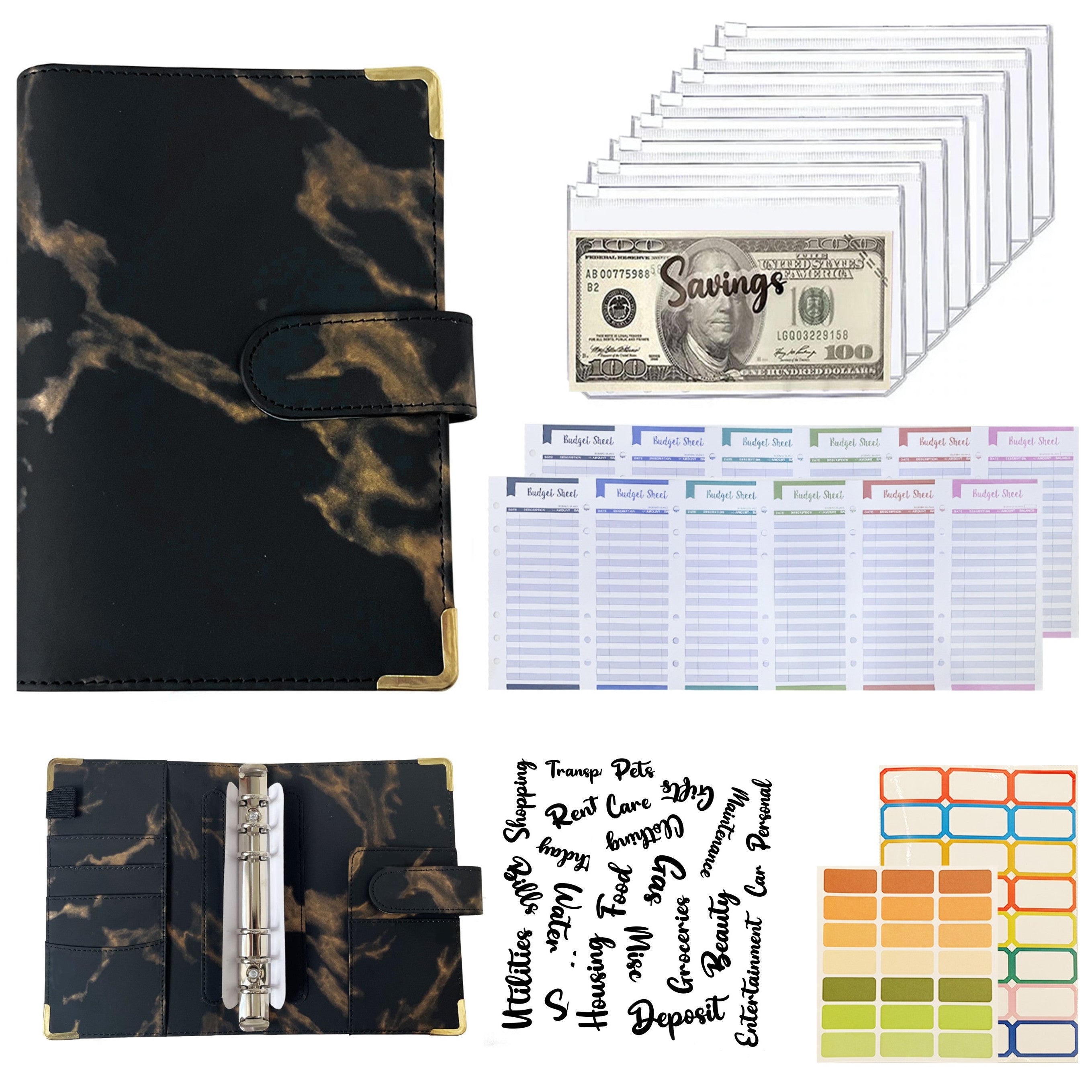 Marble A6 Budget Planner Binder with Cash Envelopes
