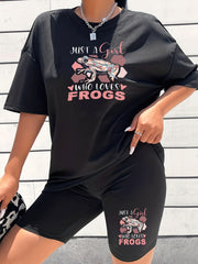 Women's Frogs Graphic Short Sleeve T-Shirt & Shorts Set