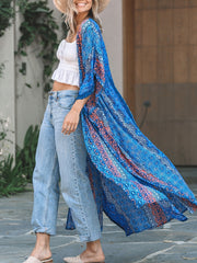 Chiffon Blouse Long Sleeve Rash Guard V Neck Split Beachwear Cover Up