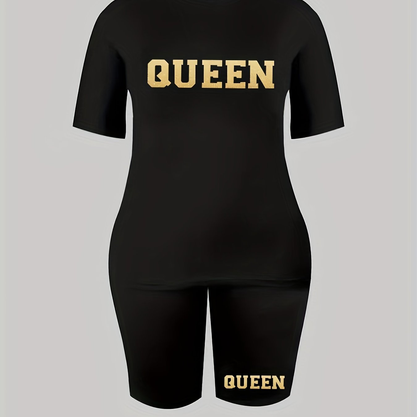 Women's Plus Size Letter Print Top & Shorts Set