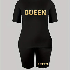 Women's Plus Size Letter Print Top & Shorts Set