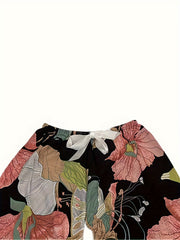 Floral Print Pajama Set Long Sleeve Top & Elastic Waistband Pants