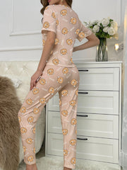 Bear Print Pajama Set Short Sleeve Top & Pants